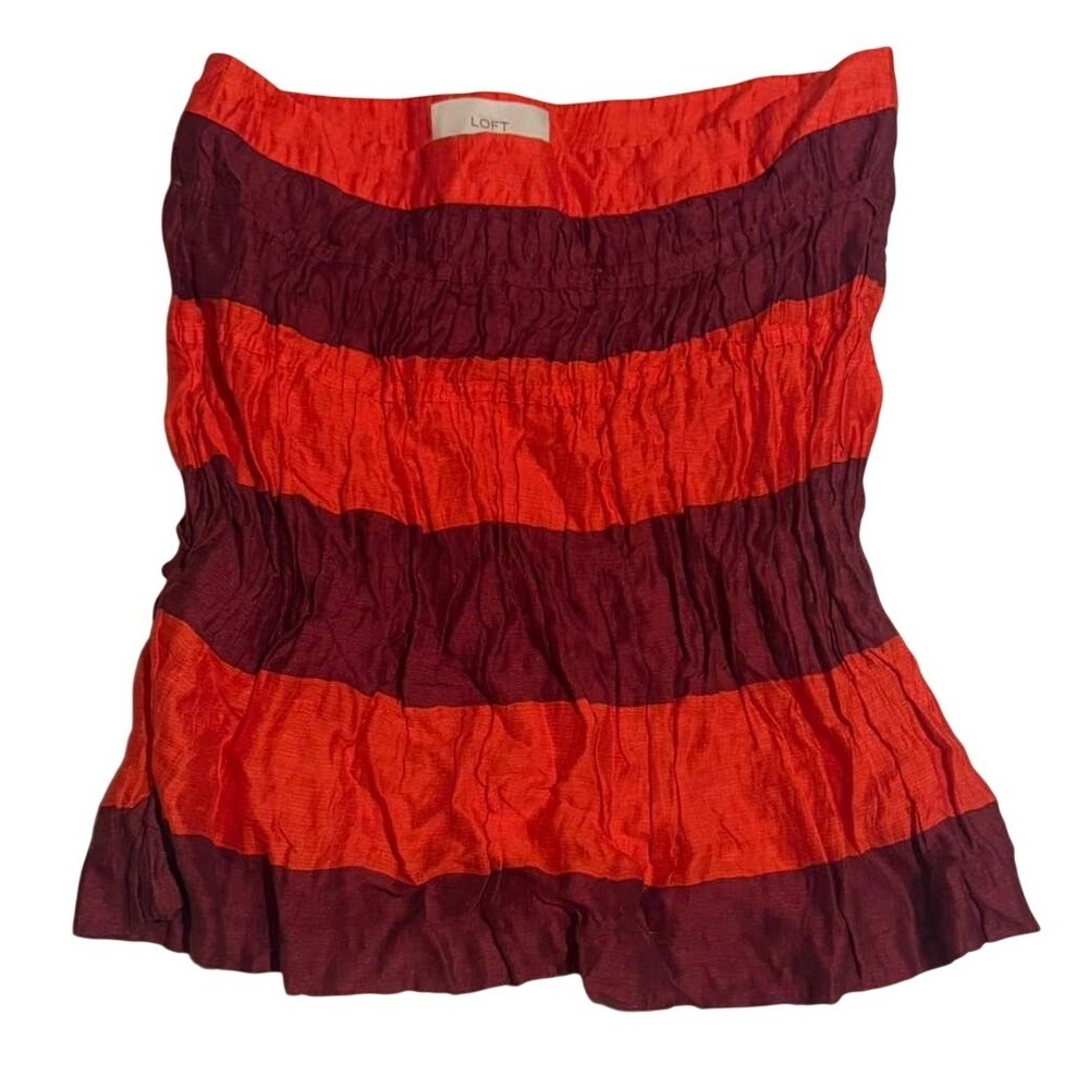 Ann Taylor Loft Womens Strapless Smocked Tube Top Orange Burgundy Striped Size 8
